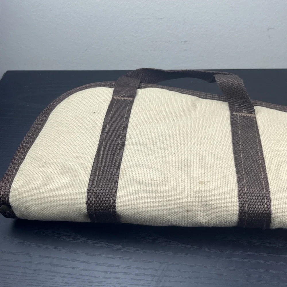 Vintage Beige Canvas Utility Carry Case Small Padded Zippered Storage Bag